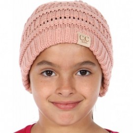 Skullies & Beanies Beanie Tail Kids Soft Stretch Cable Knit Messy High Bun Ponytail Beanie Hat - Indi Pink - CP188DSNL2L $13.55