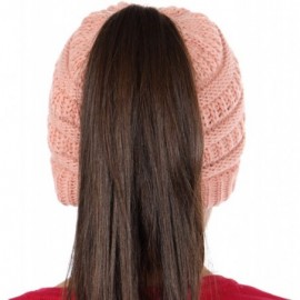 Skullies & Beanies Beanie Tail Kids Soft Stretch Cable Knit Messy High Bun Ponytail Beanie Hat - Indi Pink - CP188DSNL2L $13.55