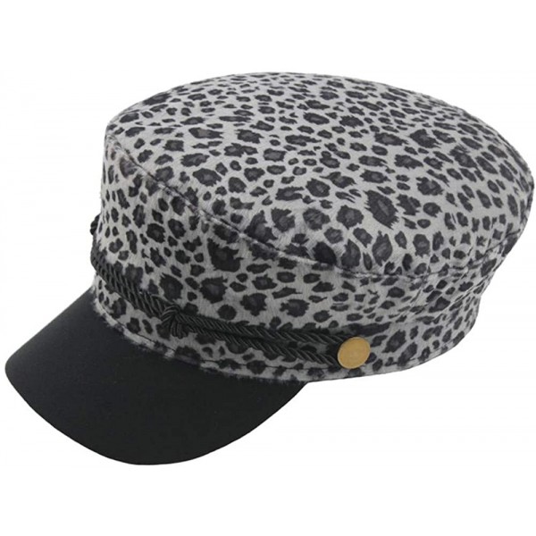 Balaclavas Winter Warm Cap Women's Leopard Print Beret Hat Casual Retro Flat Top Navy Cap - Gray - C518L44MQGS $11.66