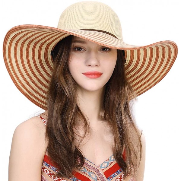 Sun Hats Packable UPF Straw Sunhat Women Summer Beach Wide Brim Fedora Travel Hat 54-59CM - 91559_orange - CS1983WZEKS $21.33