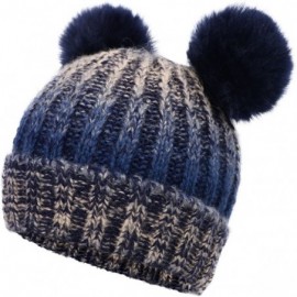 Skullies & Beanies Adults & Children's Cable Knit Ombre Beanie with Faux Fur Pompom Ears - Adult-mix Blue - CT182XMOW2C $11.79