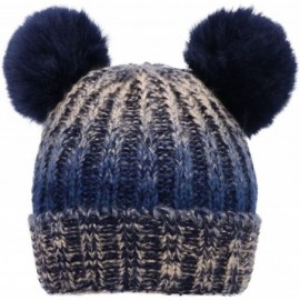 Skullies & Beanies Adults & Children's Cable Knit Ombre Beanie with Faux Fur Pompom Ears - Adult-mix Blue - CT182XMOW2C $11.79