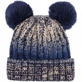 Skullies & Beanies Adults & Children's Cable Knit Ombre Beanie with Faux Fur Pompom Ears - Adult-mix Blue - CT182XMOW2C $11.79
