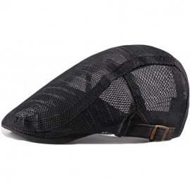 Newsboy Caps Summer Men Women Casual Beret Hat Flat Cap Hat Adjustable Breathable Mesh Caps - Black 6 - CL199I7UNAY $24.86