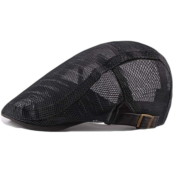 Newsboy Caps Summer Men Women Casual Beret Hat Flat Cap Hat Adjustable Breathable Mesh Caps - Black 6 - CL199I7UNAY $24.86