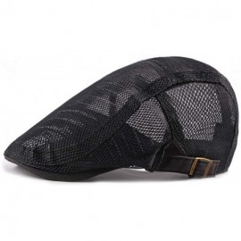 Newsboy Caps Summer Men Women Casual Beret Hat Flat Cap Hat Adjustable Breathable Mesh Caps - Black 6 - CL199I7UNAY $24.86