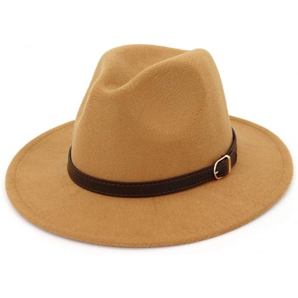 Fedoras Men & Women Fedora Hat - Belt Buckle Wide Brim Panama Hat - Camel - CI18SAOT6ED $19.66