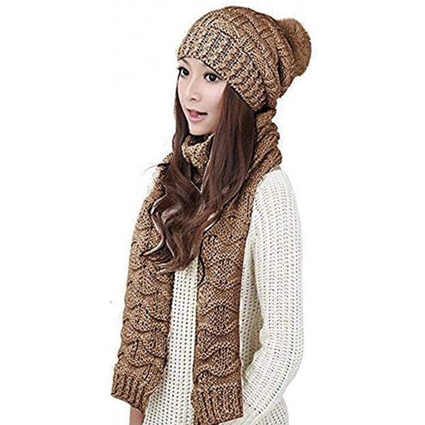 Skullies & Beanies Women Girls Winter Warm Fashion Knitted Hat Beanie Scarf Set - Cinnamon - CX192L86II4 $31.28