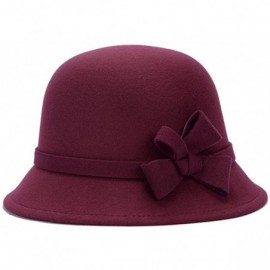 Skullies & Beanies Women's Top Bowler Cap Vintage Style Cloche Bucket Hats With Bowknot - Burgundy - C9188KX7ZXO $22.13
