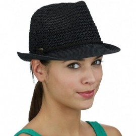 Fedoras Braided Faux Suede Band Open Weaved Spring Summer Trilby Fedora Hat - Black/Black - CO17YTQ0T7I $20.83