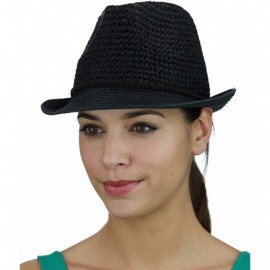 Fedoras Braided Faux Suede Band Open Weaved Spring Summer Trilby Fedora Hat - Black/Black - CO17YTQ0T7I $9.80