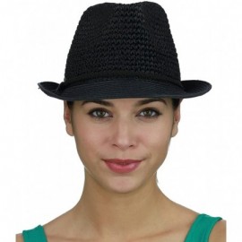 Fedoras Braided Faux Suede Band Open Weaved Spring Summer Trilby Fedora Hat - Black/Black - CO17YTQ0T7I $9.80