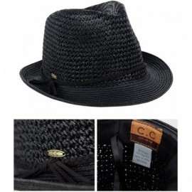 Fedoras Braided Faux Suede Band Open Weaved Spring Summer Trilby Fedora Hat - Black/Black - CO17YTQ0T7I $9.80