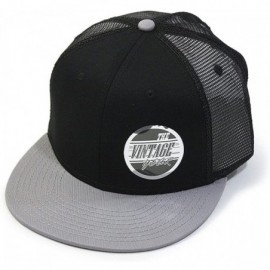 Baseball Caps Plain Cotton Twill Flat Brim Mesh Adjustable Snapback Trucker Baseball Cap - Black - CB122TZG2YN $10.83