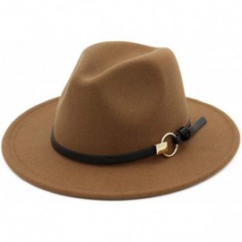 Fedoras Wool Fedora Wide Brim Felt Classic Winter Hats Floppy Trilby Top Jazz Cap - Khaki - CK18L25Z9KI $12.34