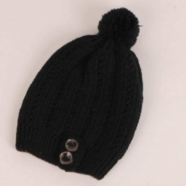 Skullies & Beanies Womens Hat Winter- Women Winter Pom Pom Buttons Hand Knit Slouchy Beanie Hat Skully Cap - Black - CK188ZA0...