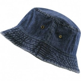 Bucket Hats Washed Cotton Denim Bucket Hat - Dark Denim - CJ12IR9HHIP $14.28