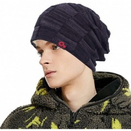 Skullies & Beanies Winter Toboggan Ski Hat Mixed Knit Slouch Stocking Beanie with Fleece Lined for Men Women Skull Cap - Blac...