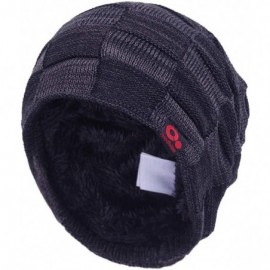 Skullies & Beanies Winter Toboggan Ski Hat Mixed Knit Slouch Stocking Beanie with Fleece Lined for Men Women Skull Cap - Blac...