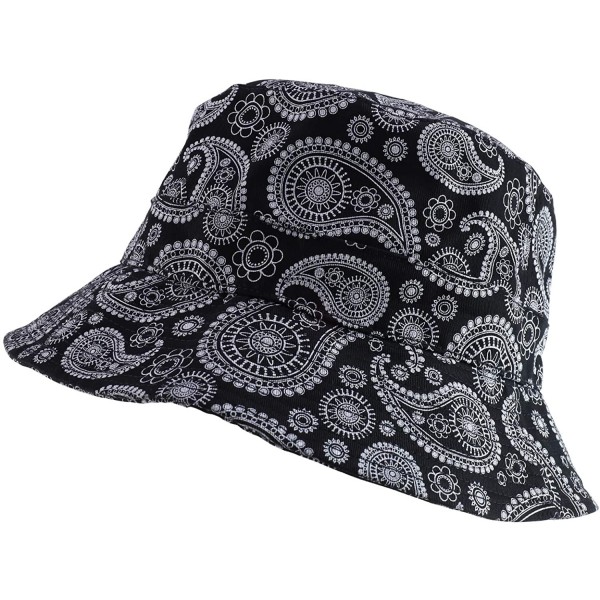 Bucket Hats Paisley Bandana Print 100% Cotton Bucket Hat - Black - C612O266ON7 $18.51