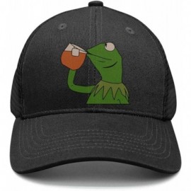 Skullies & Beanies Tea Lizard None of My Business Strapback Hat Sipping Tea Meme Adjustable Cap - Funny-green-frog-sipping-te...