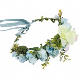 Headbands Adjustable Flower Crown Headband - Women Girl Festival Wedding Party Flower Wreath Headband - Light Blue - CA18R3Q4...