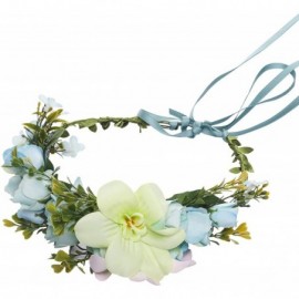 Headbands Adjustable Flower Crown Headband - Women Girl Festival Wedding Party Flower Wreath Headband - Light Blue - CA18R3Q4...