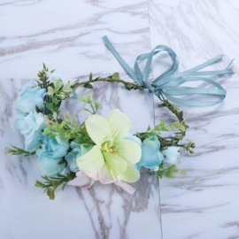 Headbands Adjustable Flower Crown Headband - Women Girl Festival Wedding Party Flower Wreath Headband - Light Blue - CA18R3Q4...
