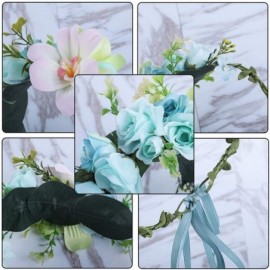 Headbands Adjustable Flower Crown Headband - Women Girl Festival Wedding Party Flower Wreath Headband - Light Blue - CA18R3Q4...