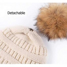 Skullies & Beanies Womens Girls Winter Knit Slouchy Beanie Hat Warm Skull Ski Cap Faux Fur Pom Pom Hats for Women - CB19394WA...