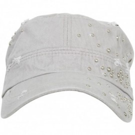 Baseball Caps Distressed Military Silver Round Studs Cadet Cap Flex-fit Army Style Hat - Grey - CU11ENSKWOB $20.71