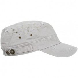 Baseball Caps Distressed Military Silver Round Studs Cadet Cap Flex-fit Army Style Hat - Grey - CU11ENSKWOB $20.71