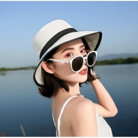Sun Hats Women Elegant Bowknot Floppy Beach Straw Hats Wide Brim Packable Sun Cap - Belt White - CE18EZQ88KM $12.98