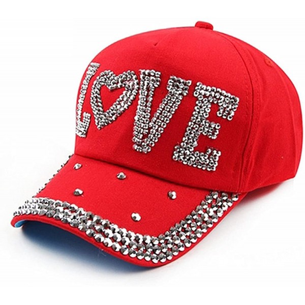 Baseball Caps Fashion Women Bling Studded Rhinestone Crystal Love Lips Baseball Caps Hats - Red - C818CADGR6G $10.85