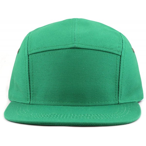 Baseball Caps Made in USA Cotton Twill 5 Panel Flat Brim Genuine Leather Brass Biker Board Cap - Kelly Green - CL12F1LSFBF $1...