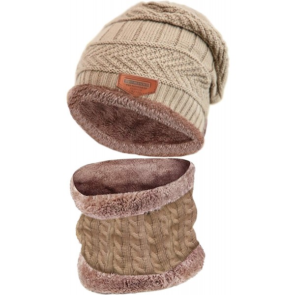 Skullies & Beanies Winter Beanie hat- Warm Knit Hat Thick Fleece Lined Winter Hat for Men Women - Khaki - CT18ZOHT5X9 $9.79