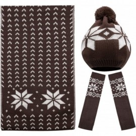 Skullies & Beanies Women Lady Winter Warm Knitted Snowflake Hat Gloves and Scarf Winter Set - Coffee - C411PPONGW7 $17.70