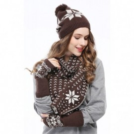 Skullies & Beanies Women Lady Winter Warm Knitted Snowflake Hat Gloves and Scarf Winter Set - Coffee - C411PPONGW7 $17.70