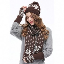 Skullies & Beanies Women Lady Winter Warm Knitted Snowflake Hat Gloves and Scarf Winter Set - Coffee - C411PPONGW7 $17.70