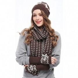 Skullies & Beanies Women Lady Winter Warm Knitted Snowflake Hat Gloves and Scarf Winter Set - Coffee - C411PPONGW7 $17.70