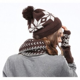 Skullies & Beanies Women Lady Winter Warm Knitted Snowflake Hat Gloves and Scarf Winter Set - Coffee - C411PPONGW7 $17.70