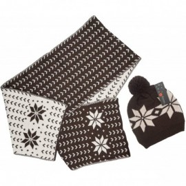 Skullies & Beanies Women Lady Winter Warm Knitted Snowflake Hat Gloves and Scarf Winter Set - Coffee - C411PPONGW7 $17.70