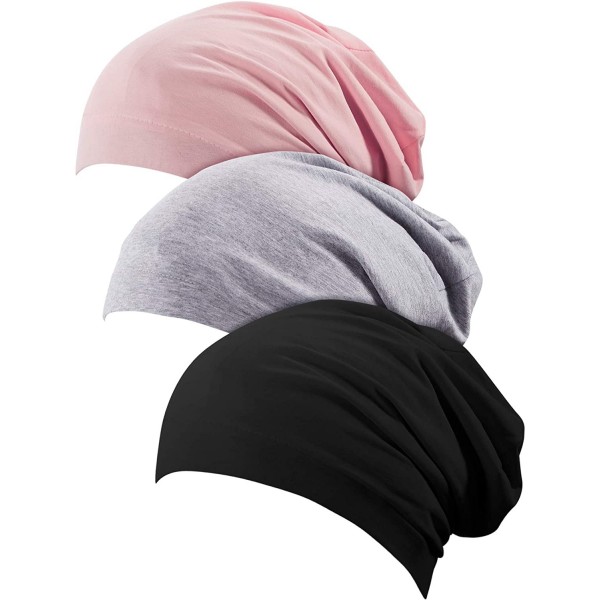 Skullies & Beanies 3 Pieces Satin Lined Sleep Cap Slouchy Sleeping Hat Beanie Slap Hat for Women (Black- Gray- Pink) - CD18Y7...