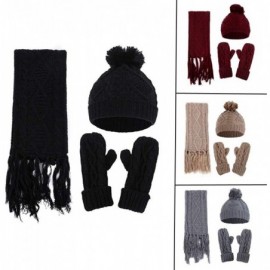 Skullies & Beanies Hat Scarf Gloves 3pcs Sets Autumn Winter Women's Hat Caps Knitted Warm Scarf - Wine Red - CK18L7G4QZW $19.12