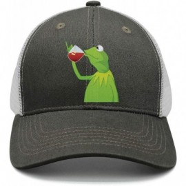 Baseball Caps Kermit The Frog"Sipping Tea" Adjustable Red Strapback Cap - Afunny-green-frog-sipping-tea-33 - CE18ICNR765 $19.16