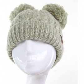 Skullies & Beanies Women Ribbed Knitted Double Pom Pom Beanie Hat - 2 Tone Sage - CP18752SDGM $11.86