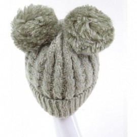 Skullies & Beanies Women Ribbed Knitted Double Pom Pom Beanie Hat - 2 Tone Sage - CP18752SDGM $11.86