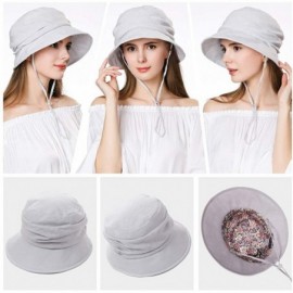 Sun Hats Packable Sun Bucket Hats for Women with String Beach SPF Protection Bonnie Gardening 55-59cm - Gray_69027 - CC18OTS2...