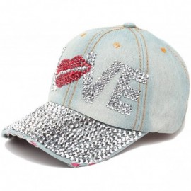 Baseball Caps Fashion Women Bling Studded Rhinestone Crystal Love Lips Baseball Caps Hats - 1 - CV12JCJVSNJ $10.93