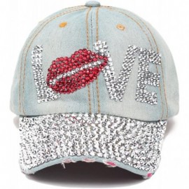 Baseball Caps Fashion Women Bling Studded Rhinestone Crystal Love Lips Baseball Caps Hats - 1 - CV12JCJVSNJ $10.93